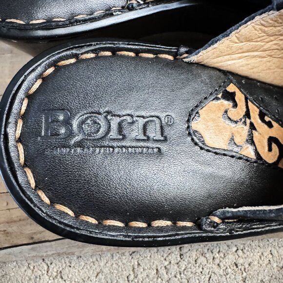 BORN WOMEN'S BLACK LEATHER HEEL SLIP-ON COMFORT SHOES SIZE 6 - Picture 12 of 16